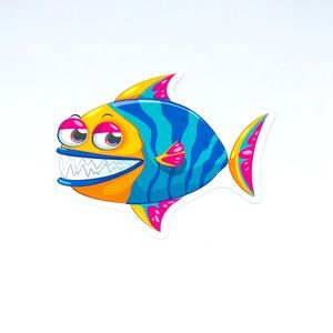 Cool striped Tropical Ocean Water Fish Cartoon Style Single Decor Sticker